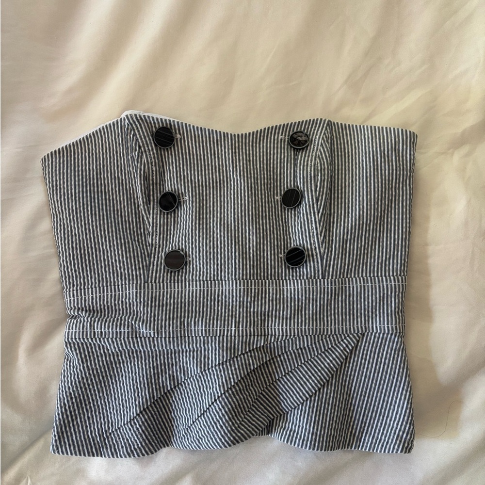 Bebe Seersucker Strapless Corset Top